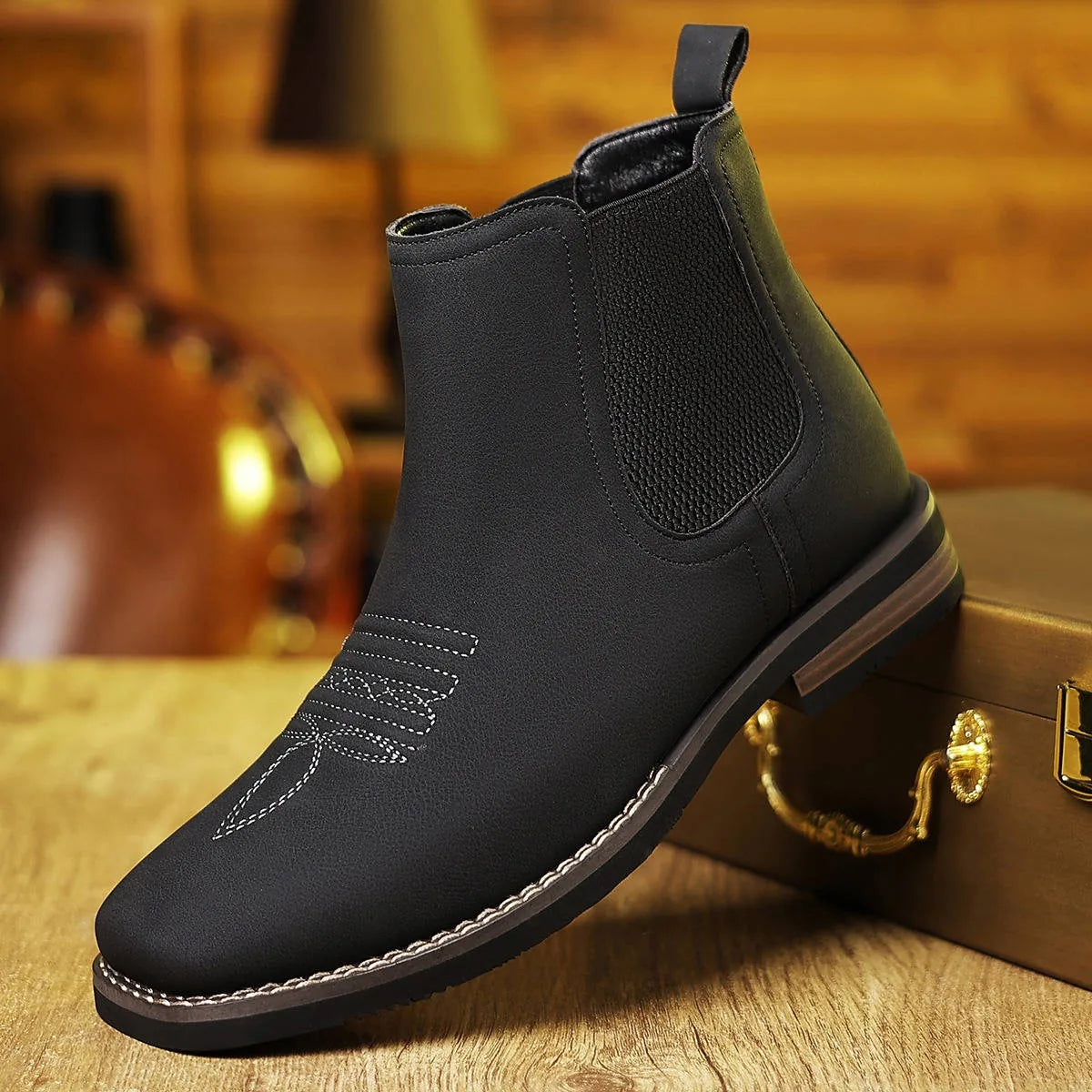 Men's Faux Suede Western Stitched Chelsea Boots