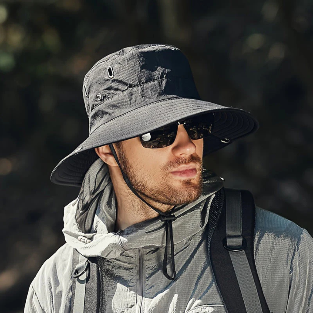 Men's Wide Brim Boonie Sun Hat with Chin Strap