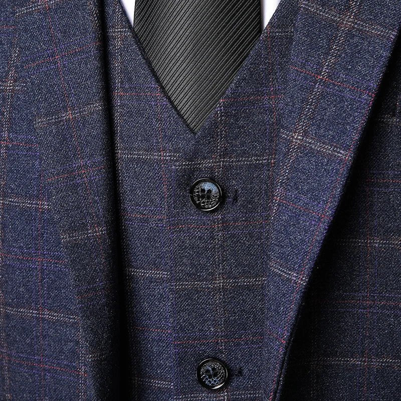 Men's Windowpane Check Three-Piece Suit