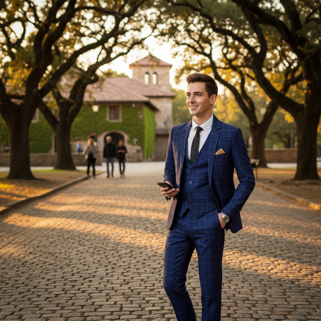 Men's Windowpane Plaid Three-Piece Suit