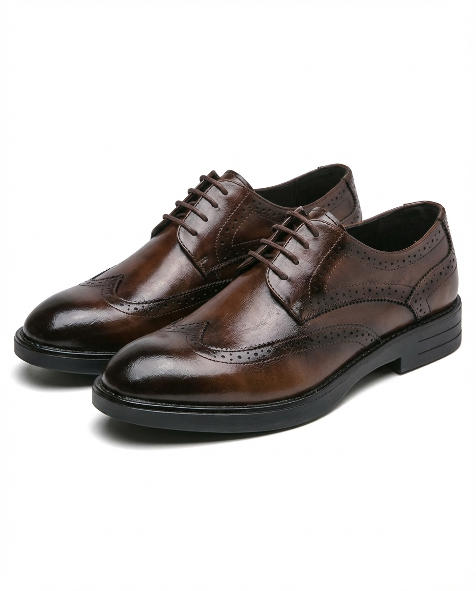 Men's Polished Faux Leather Wingtip Brogue Dress Shoes