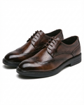 Men's Polished Faux Leather Wingtip Brogue Dress Shoes