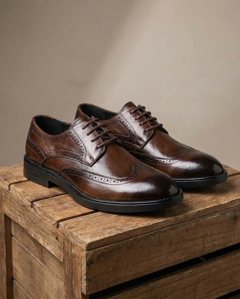 Men's Polished Faux Leather Wingtip Brogue Dress Shoes