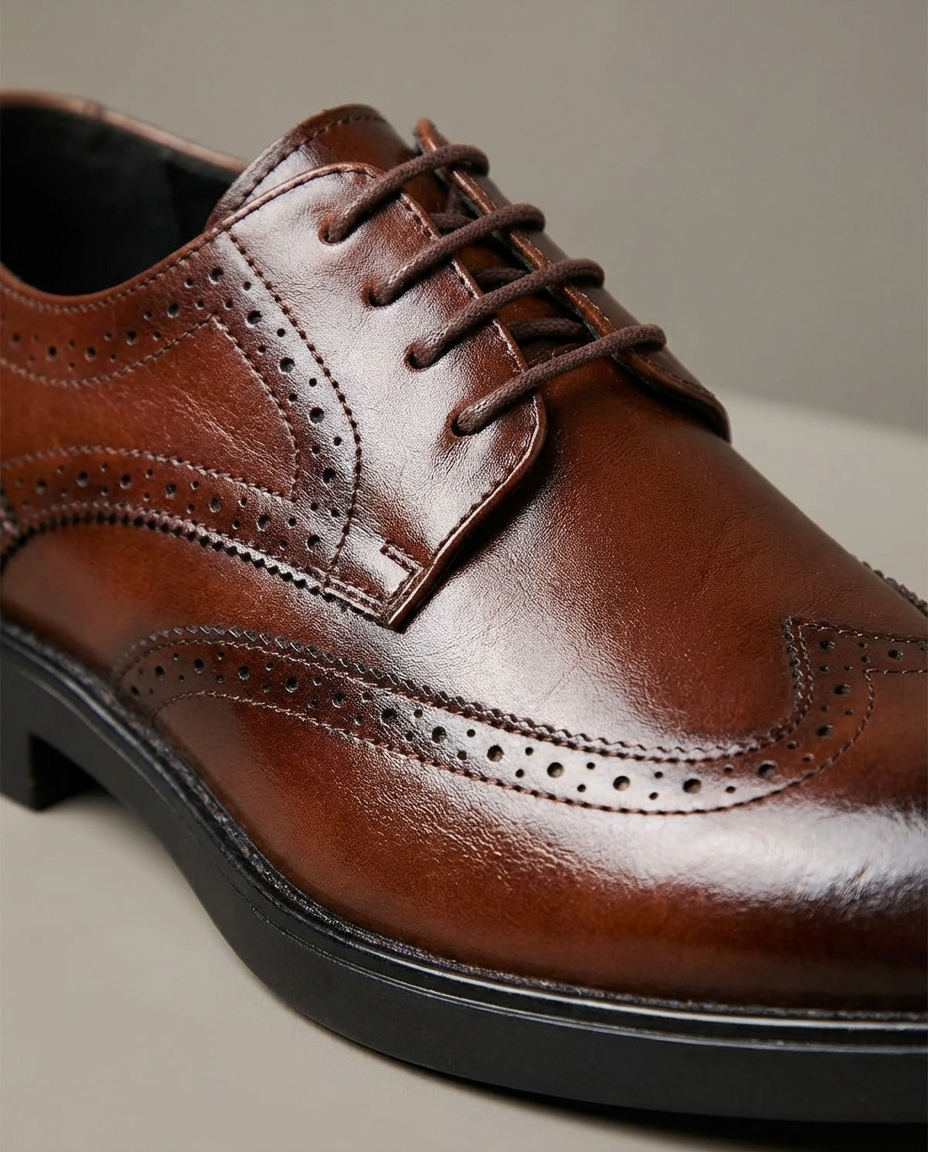 Men's Polished Faux Leather Wingtip Brogue Dress Shoes