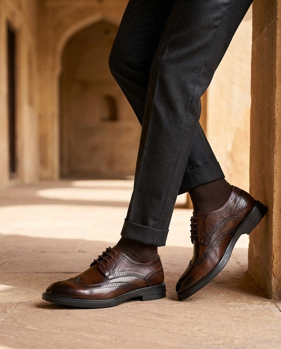 Men's Polished Faux Leather Wingtip Brogue Dress Shoes