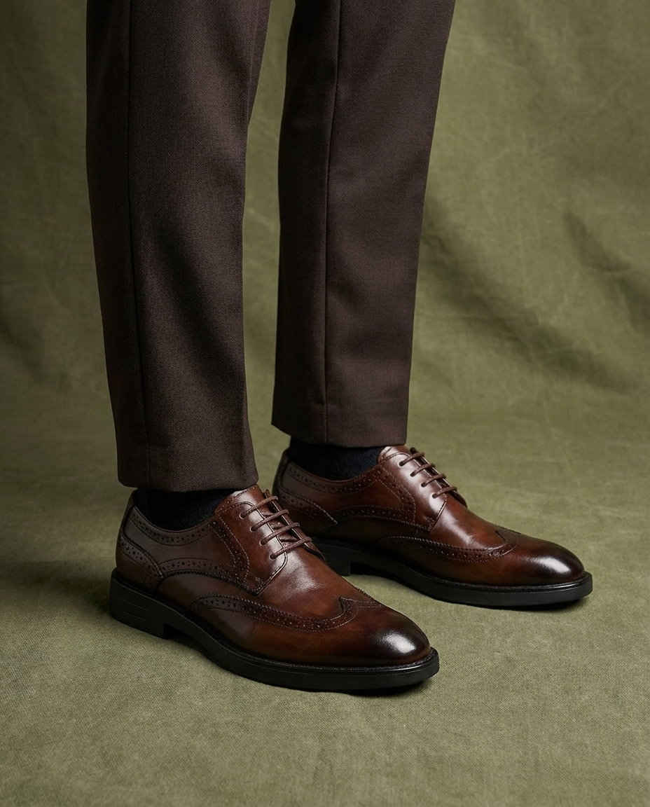 Men's Polished Faux Leather Wingtip Brogue Dress Shoes