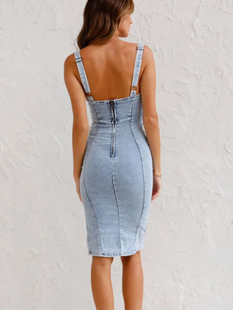 Mercedes | Women's Fitted Sleeveless Zip-Front Denim Dress