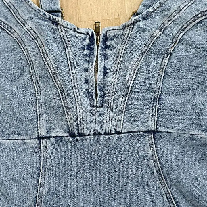 Mercedes | Women's Fitted Sleeveless Zip-Front Denim Dress