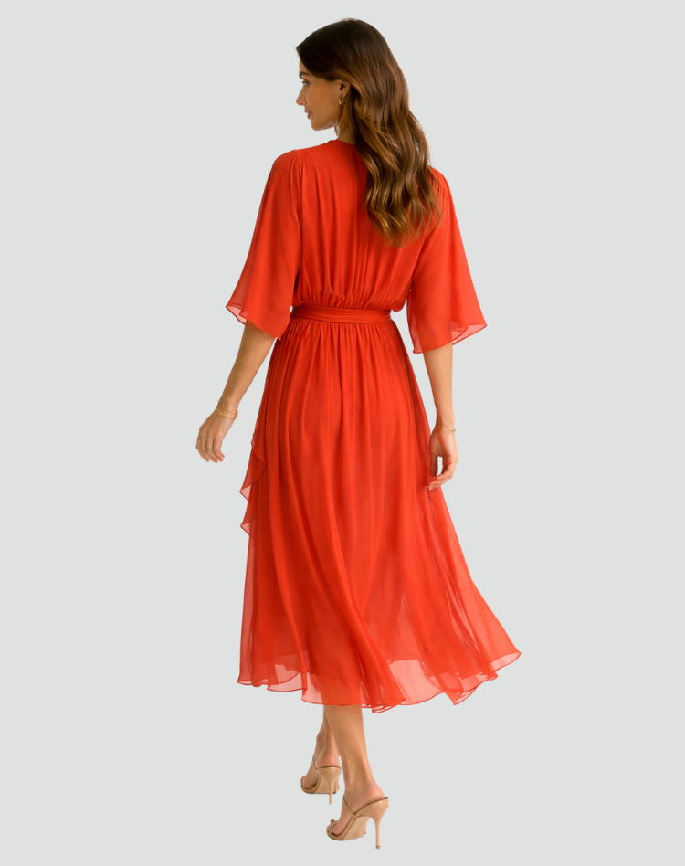 Mia | Women's V Neck Front Tie Flowy Midi Dress