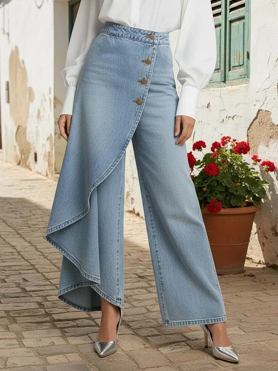 Michelle | Women's Asymmetric High Rise Wide Leg Jeans