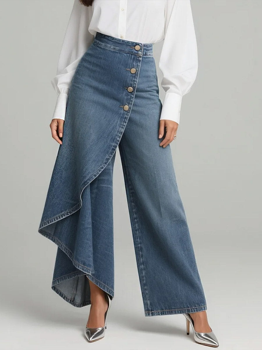 Michelle | Women's Asymmetric High Rise Wide Leg Jeans