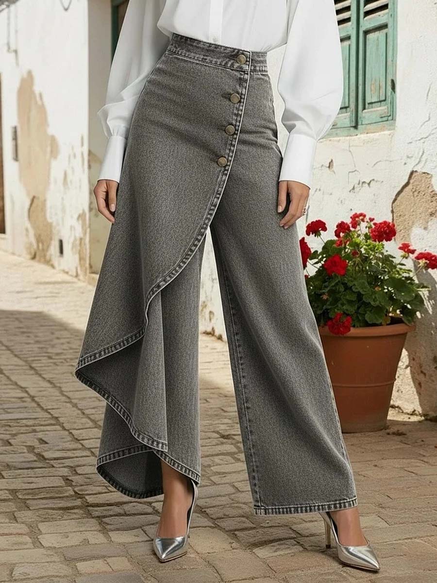 Michelle | Women's Asymmetric High Rise Wide Leg Jeans
