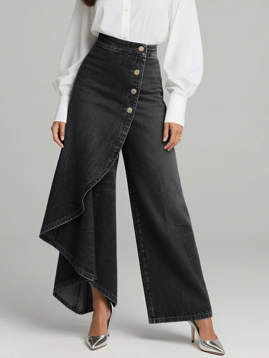 Michelle | Women's Asymmetric High Rise Wide Leg Jeans