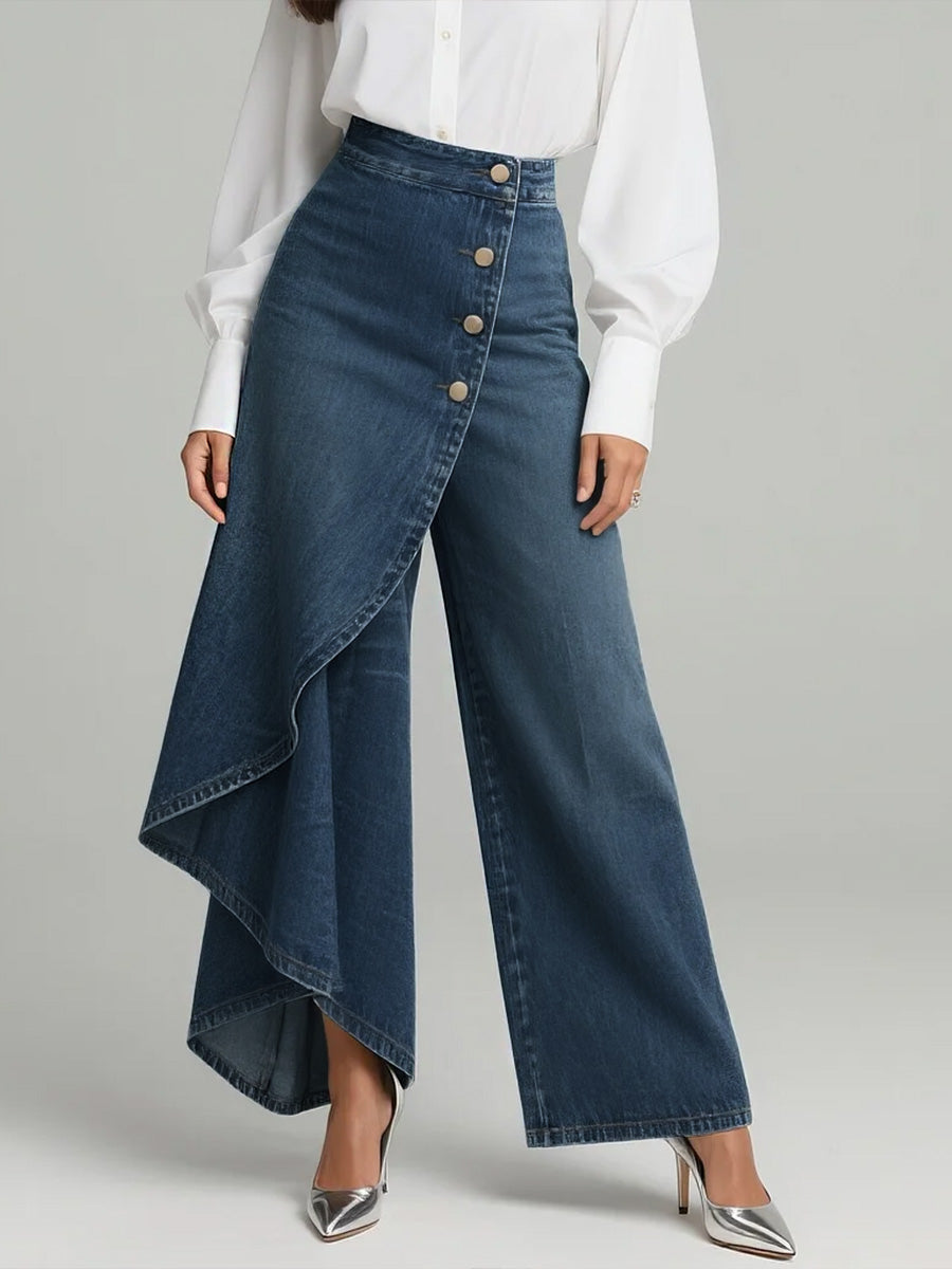 Michelle | Women's Asymmetric High Rise Wide Leg Jeans