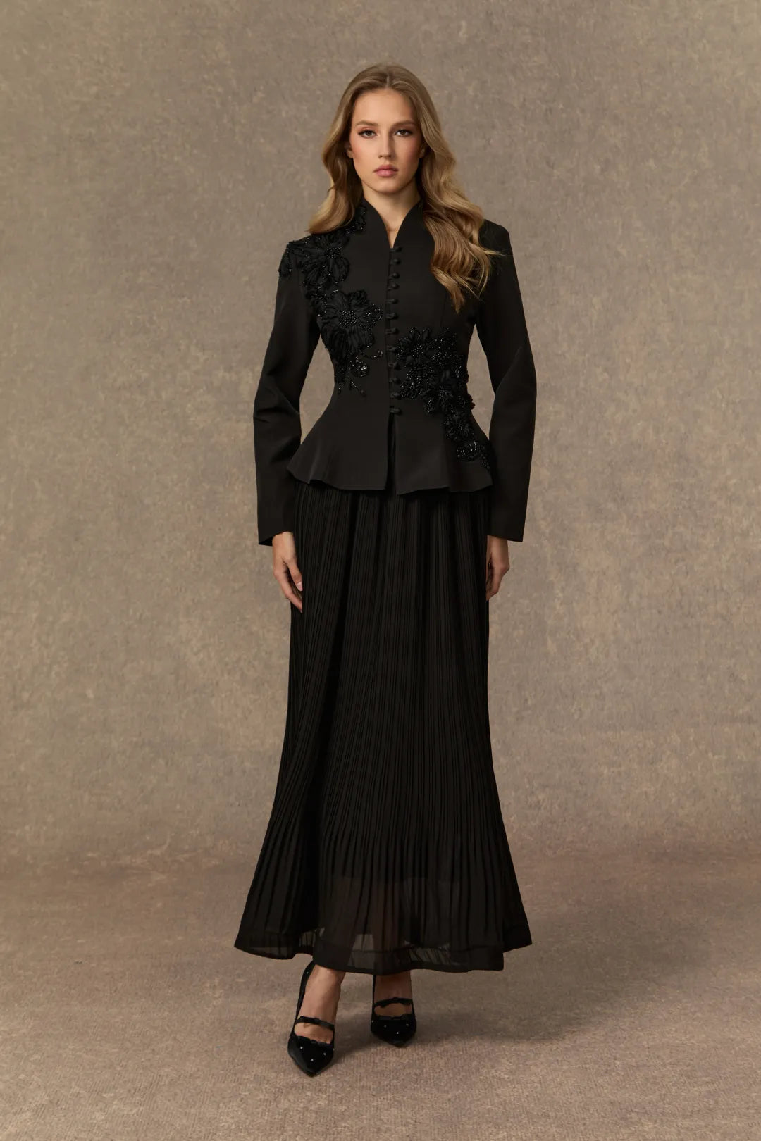 Misty | Women’s Long Sleeve High Neck Button Front Two Piece Set