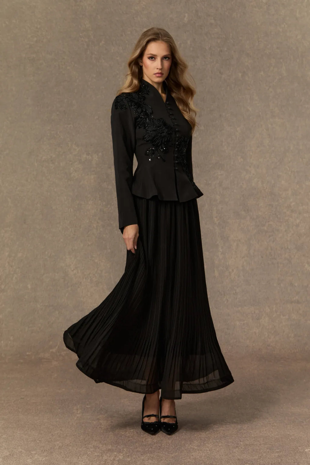 Misty | Women’s Long Sleeve High Neck Button Front Two Piece Set