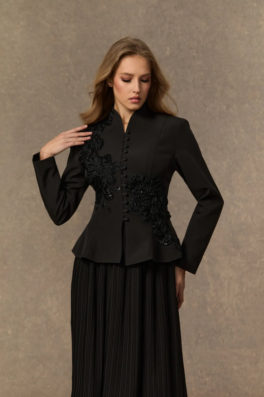 Misty | Women’s Long Sleeve High Neck Button Front Two Piece Set