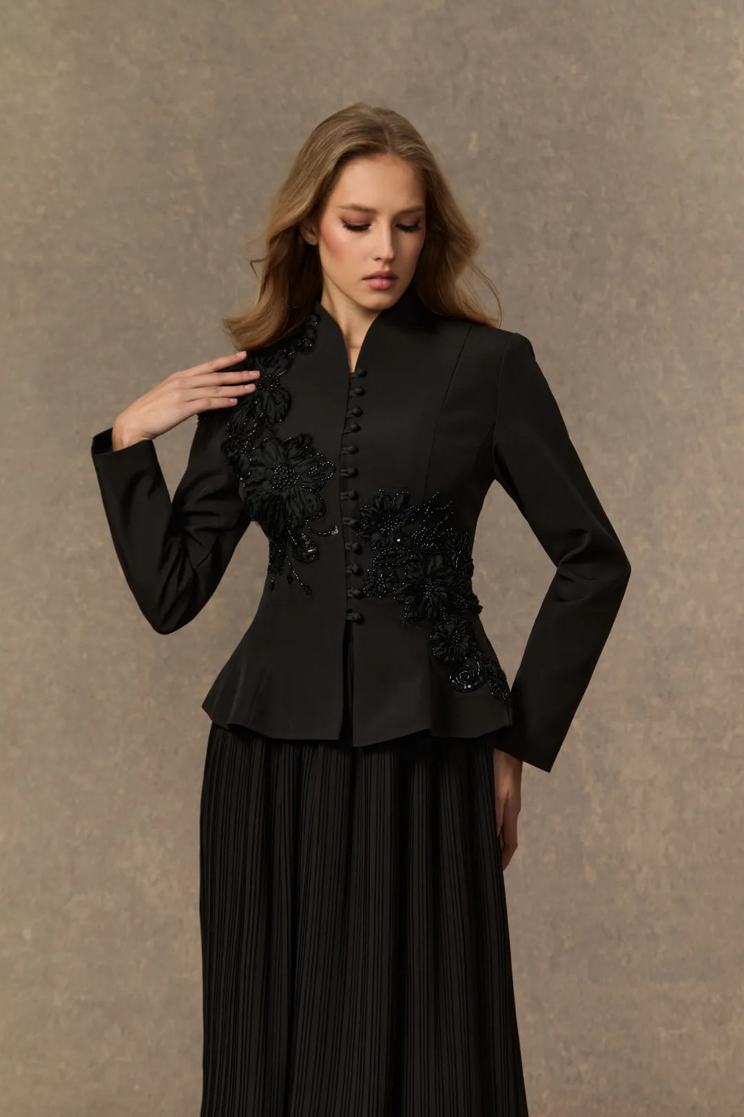 Misty | Women’s Long Sleeve High Neck Button Front Two Piece Set