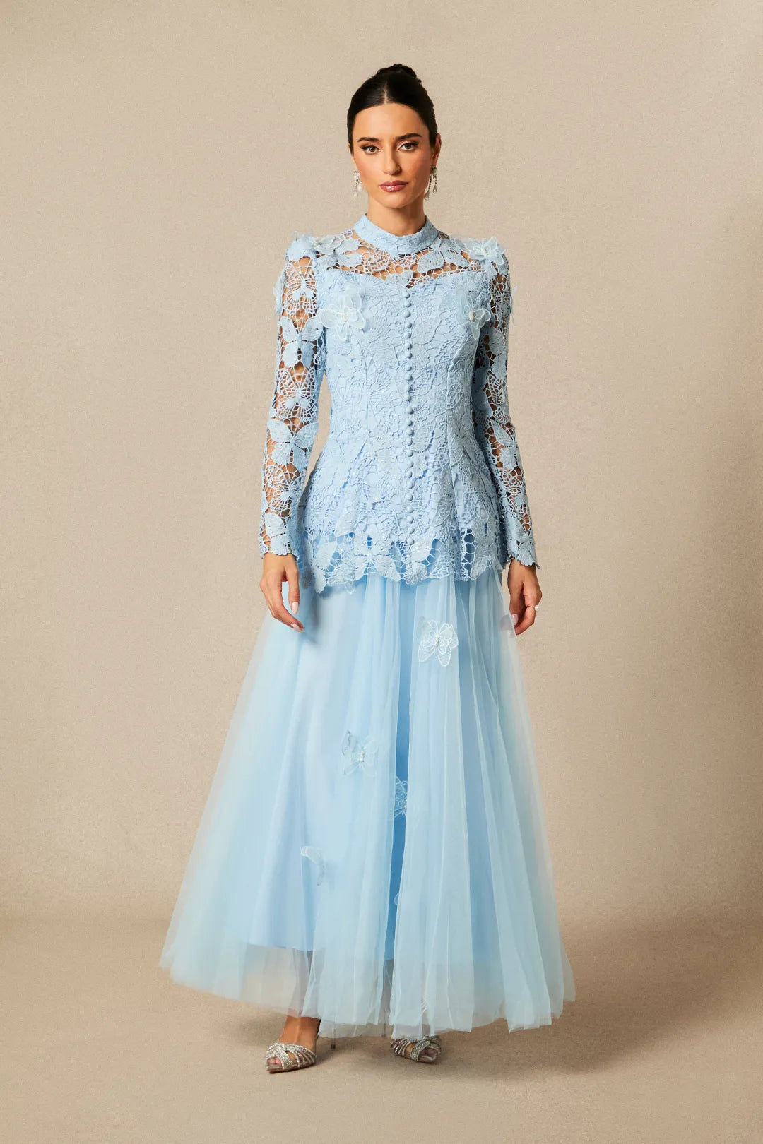 Nikki | Women's Lace Butterfly Applique Top and Maxi Skirt Set