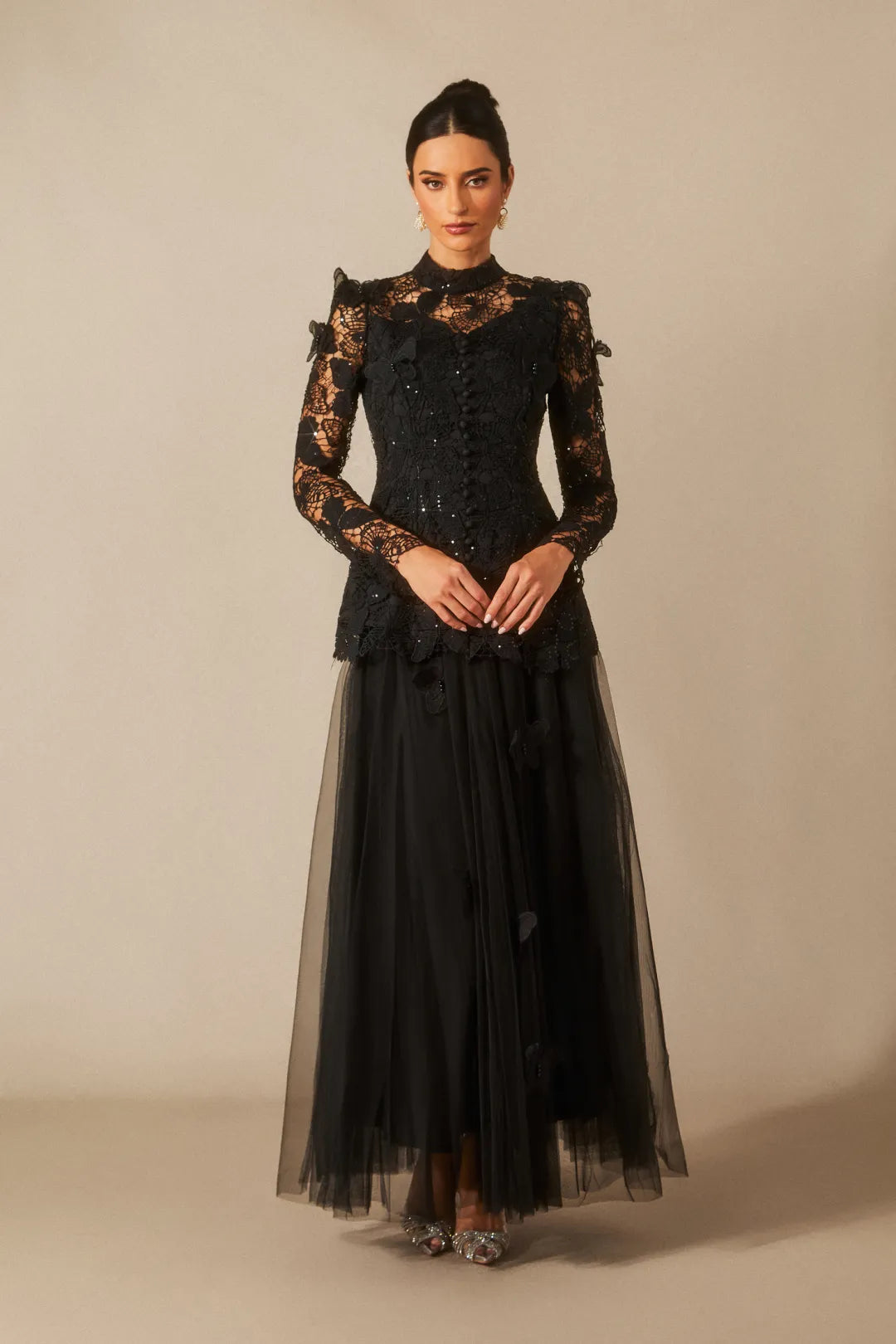 Nikki | Women's Lace Butterfly Applique Top and Maxi Skirt Set