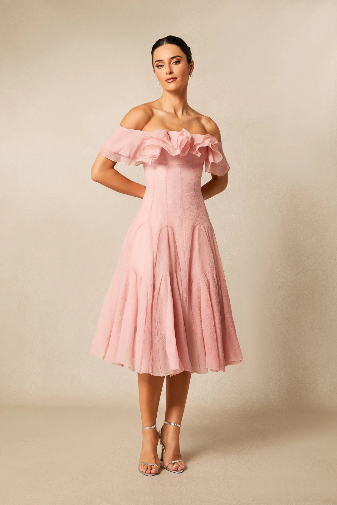 Noel | Women’s Off Shoulder Ruffled Tiered Flowy Midi Dress