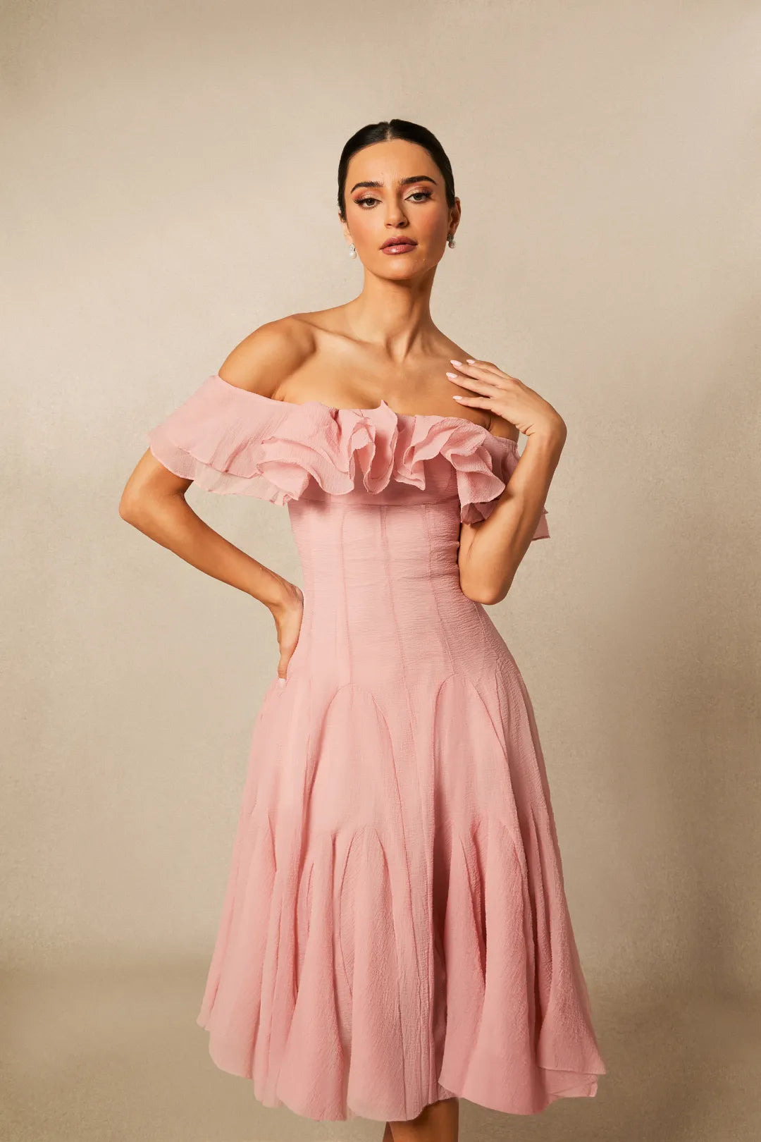 Noel | Women’s Off Shoulder Ruffled Tiered Flowy Midi Dress