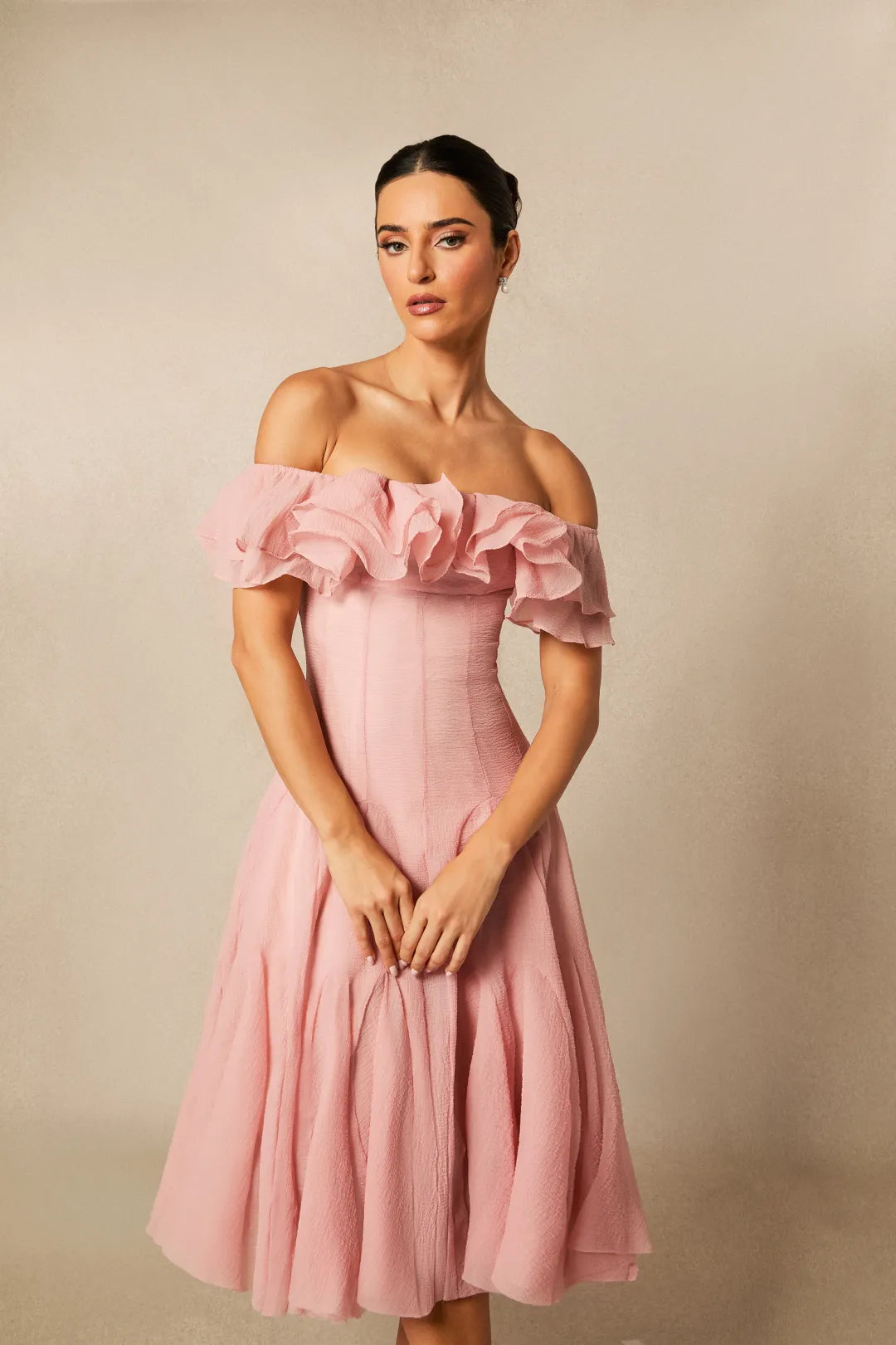 Noel | Women’s Off Shoulder Ruffled Tiered Flowy Midi Dress