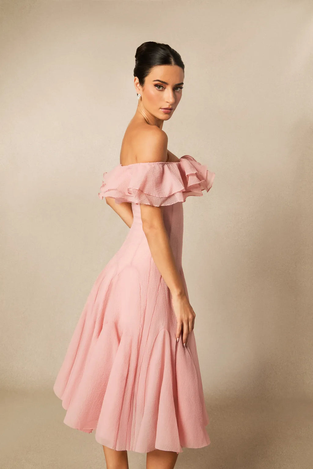 Noel | Women’s Off Shoulder Ruffled Tiered Flowy Midi Dress