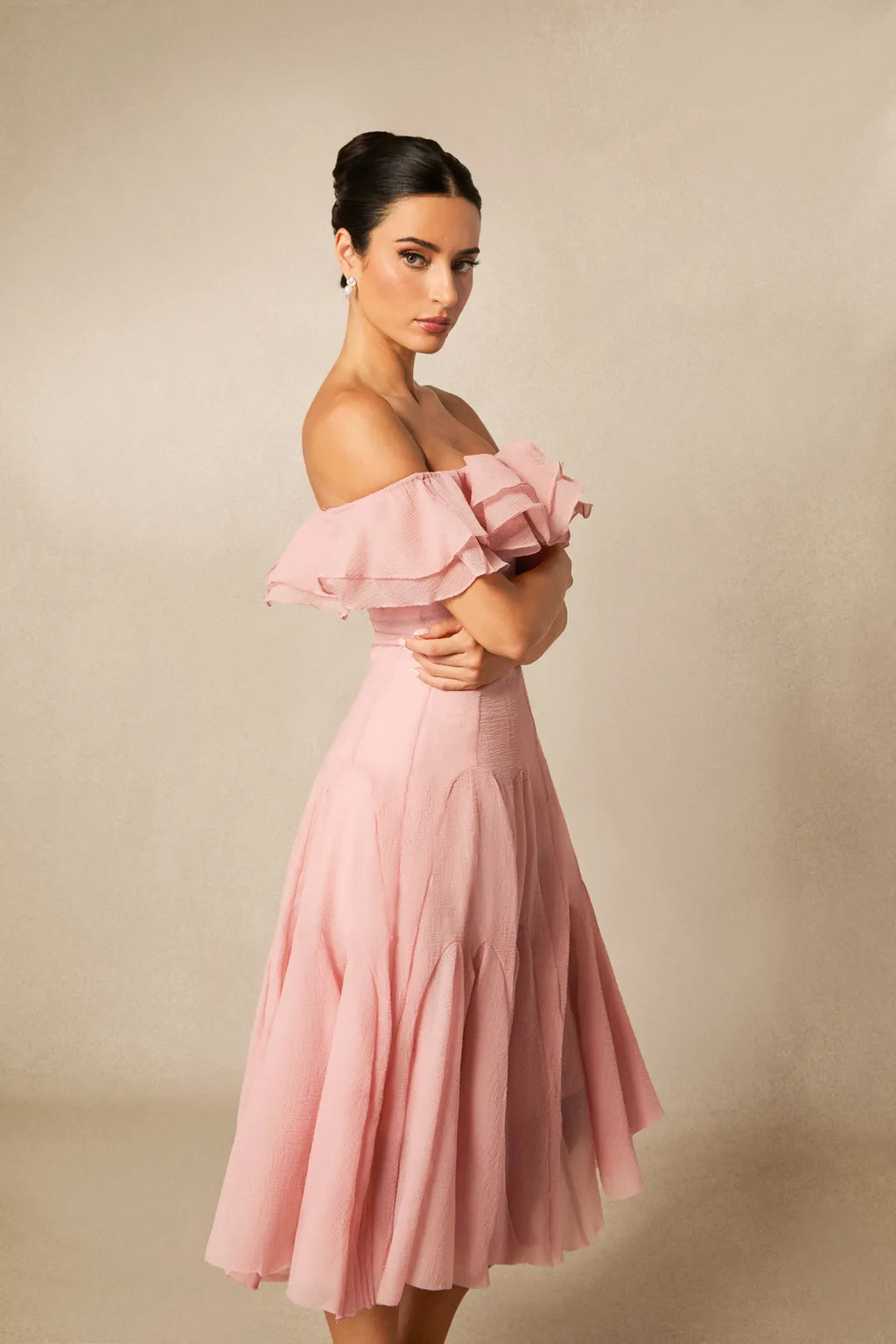 Noel | Women’s Off Shoulder Ruffled Tiered Flowy Midi Dress