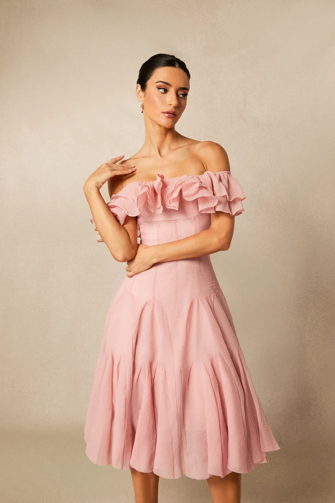 Noel | Women’s Off Shoulder Ruffled Tiered Flowy Midi Dress