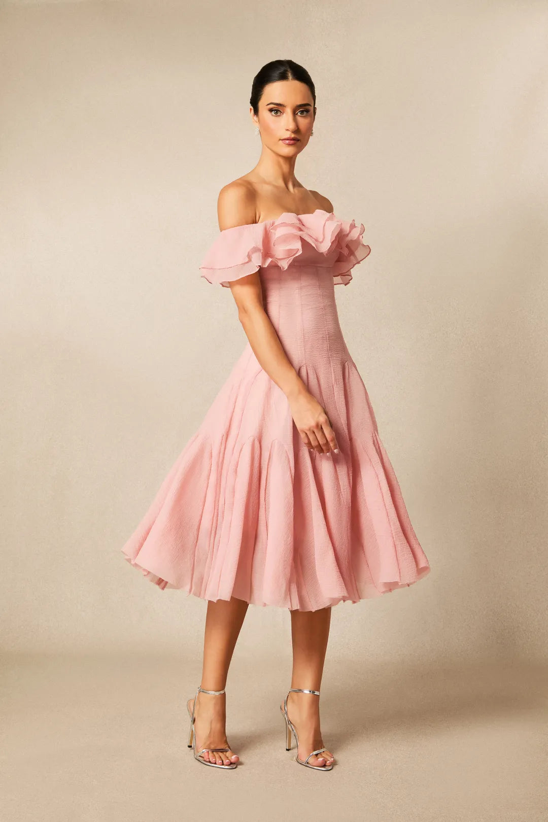 Noel | Women’s Off Shoulder Ruffled Tiered Flowy Midi Dress