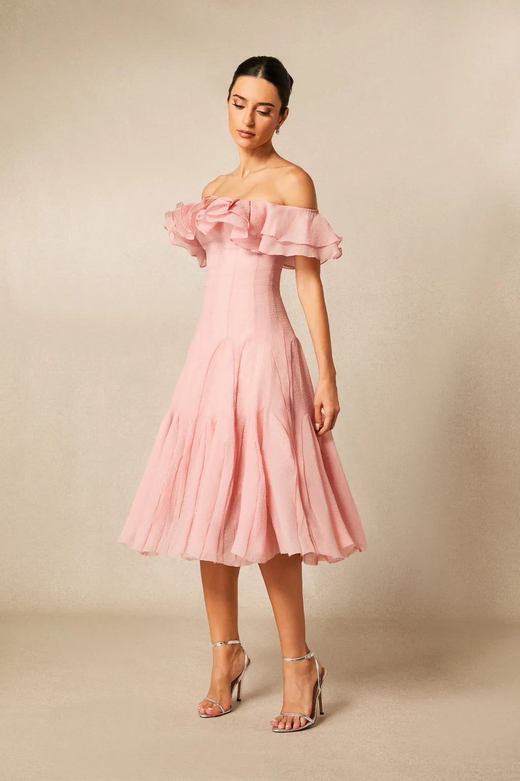 Noel | Women’s Off Shoulder Ruffled Tiered Flowy Midi Dress