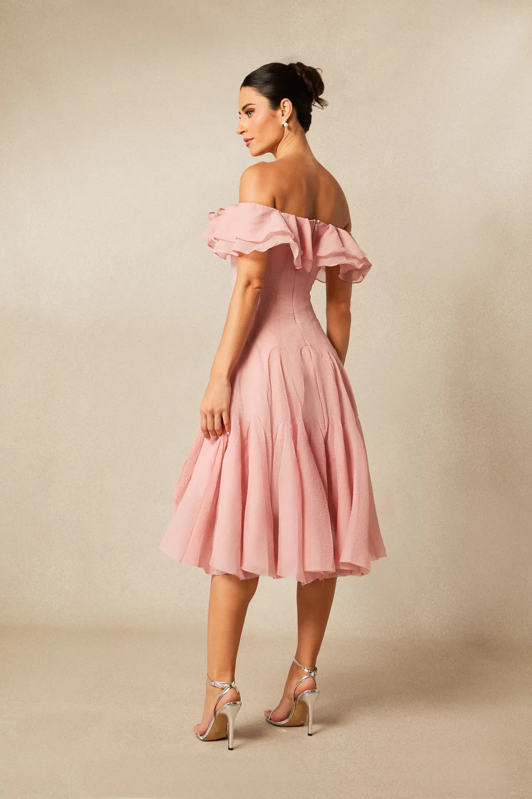 Noel | Women’s Off Shoulder Ruffled Tiered Flowy Midi Dress
