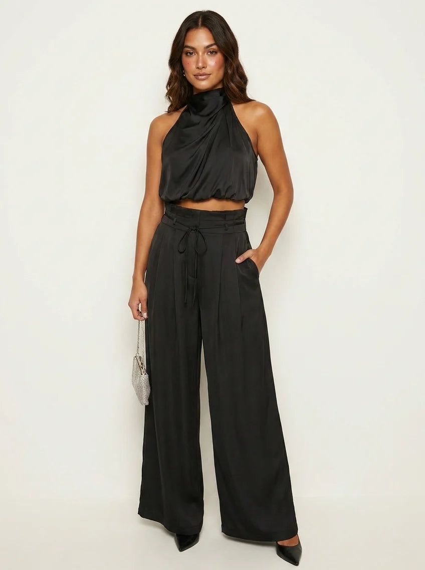 Norma | Women’s Halter Neck High Rise Wide Leg Two Piece Set