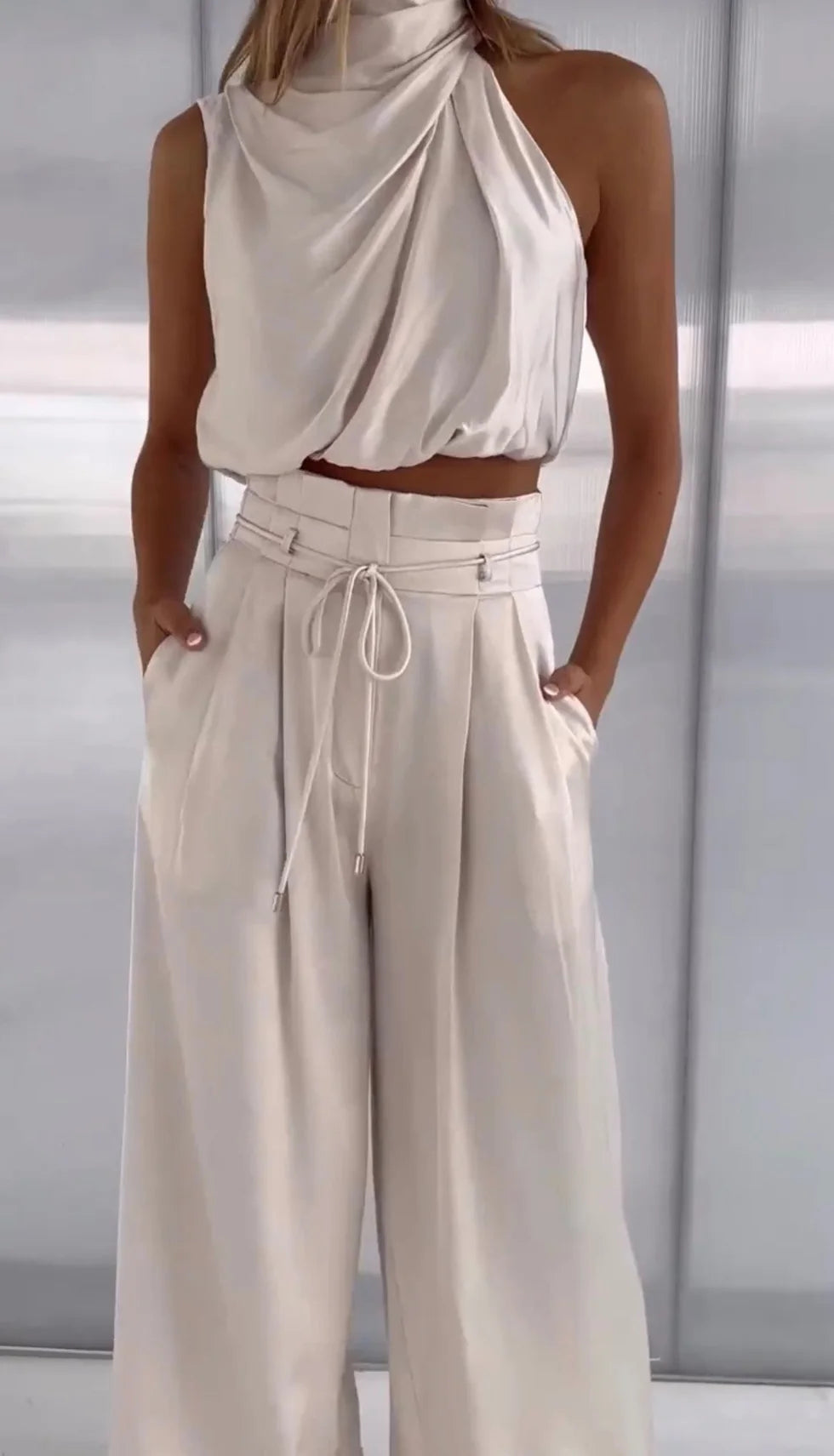 Norma | Women’s Halter Neck High Rise Wide Leg Two Piece Set
