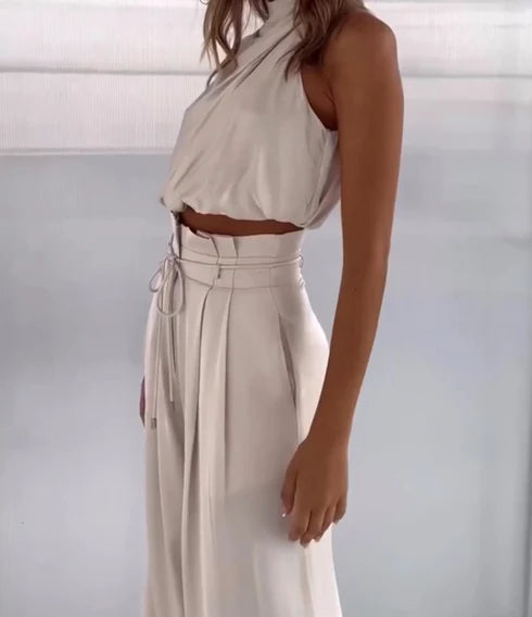 Norma | Women’s Halter Neck High Rise Wide Leg Two Piece Set