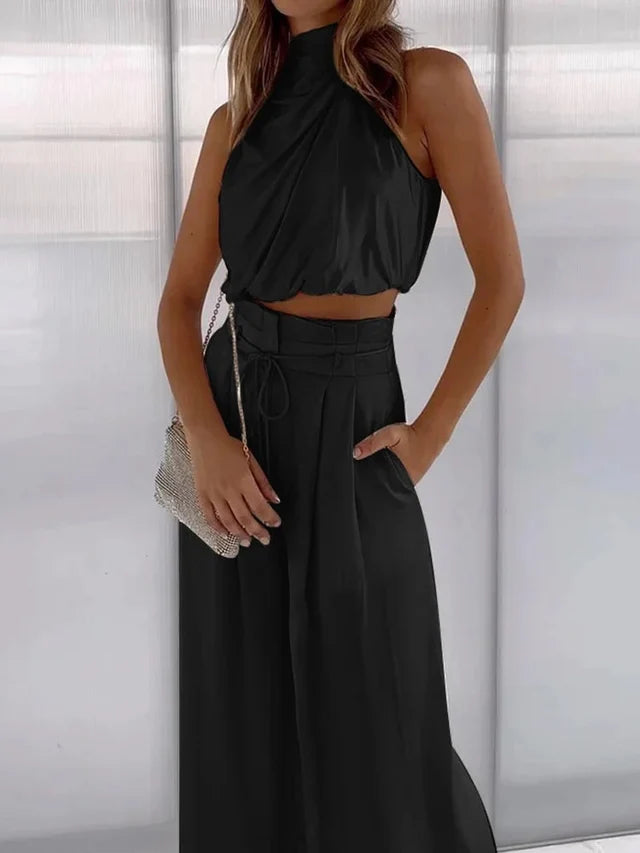 Norma | Women’s Halter Neck High Rise Wide Leg Two Piece Set