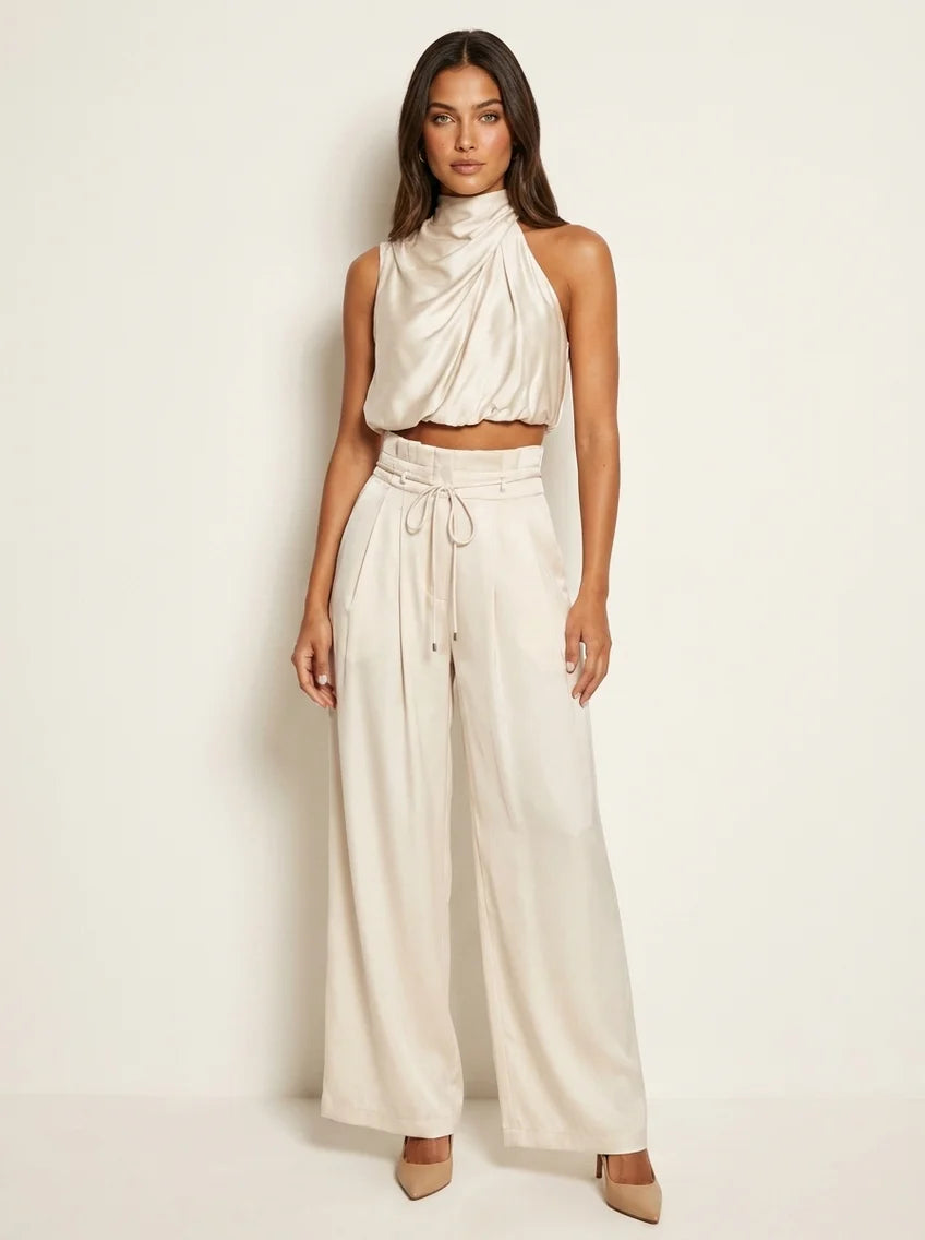 Norma | Women’s Halter Neck High Rise Wide Leg Two Piece Set