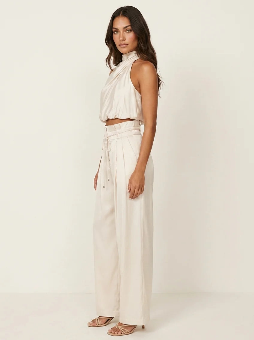 Norma | Women’s Halter Neck High Rise Wide Leg Two Piece Set