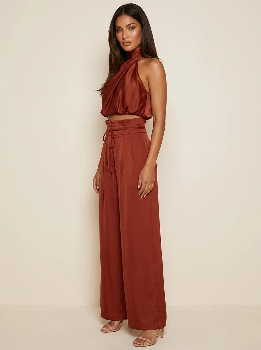 Norma | Women’s Halter Neck High Rise Wide Leg Two Piece Set