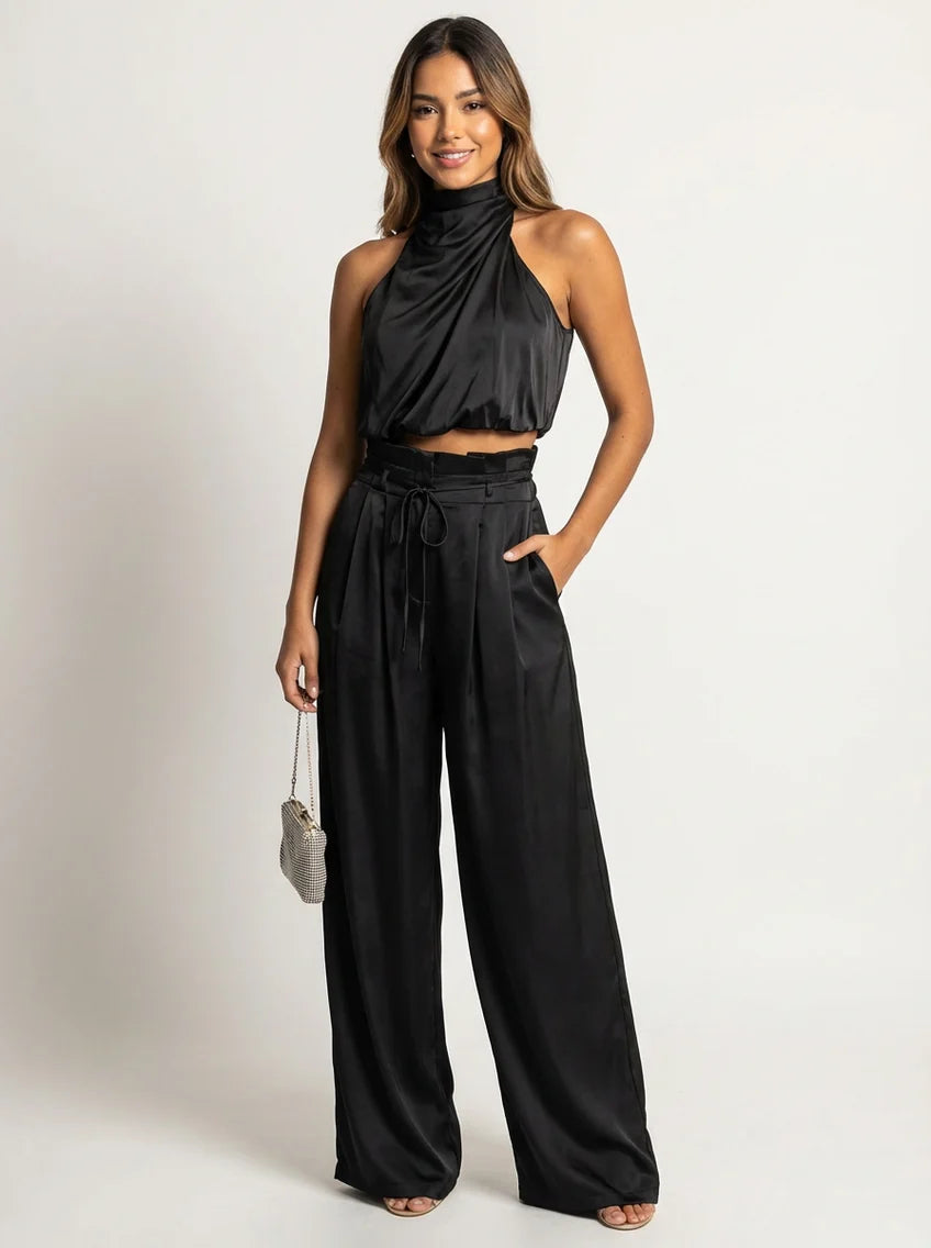 Norma | Women’s Halter Neck High Rise Wide Leg Two Piece Set
