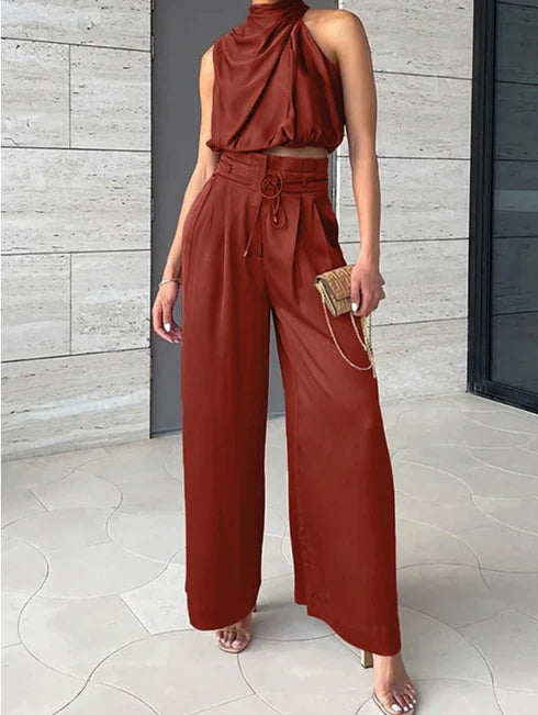 Norma | Women’s Halter Neck High Rise Wide Leg Two Piece Set