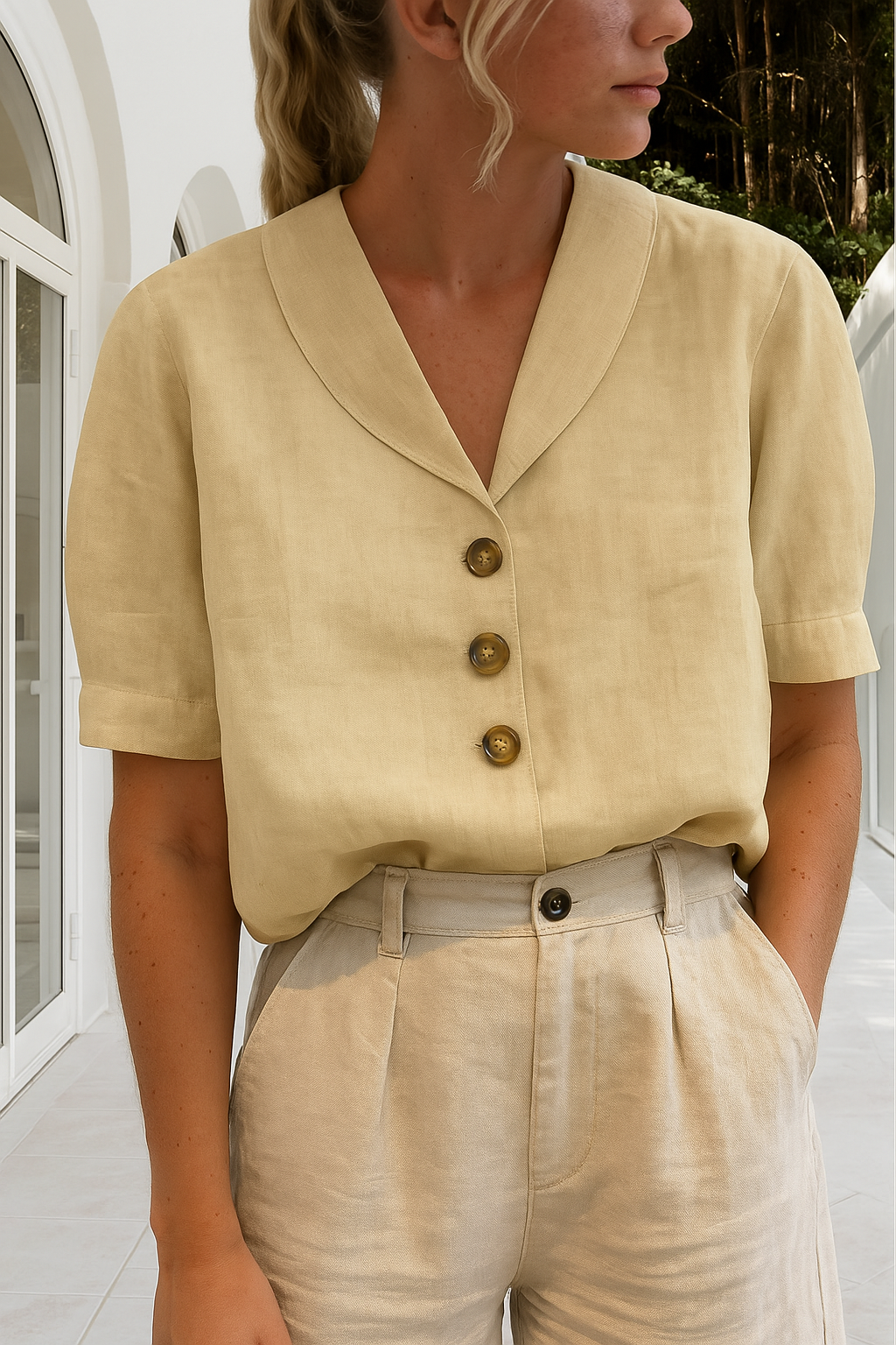 Octavia | Women's Button Front Short Sleeve Collared Blouse