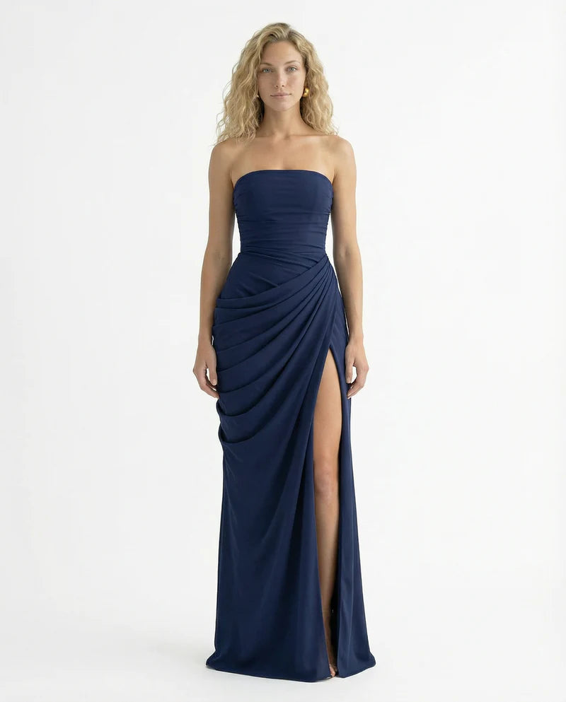 Olivia | Women’s Strapless Corset High Slit Wedding Guest Dress