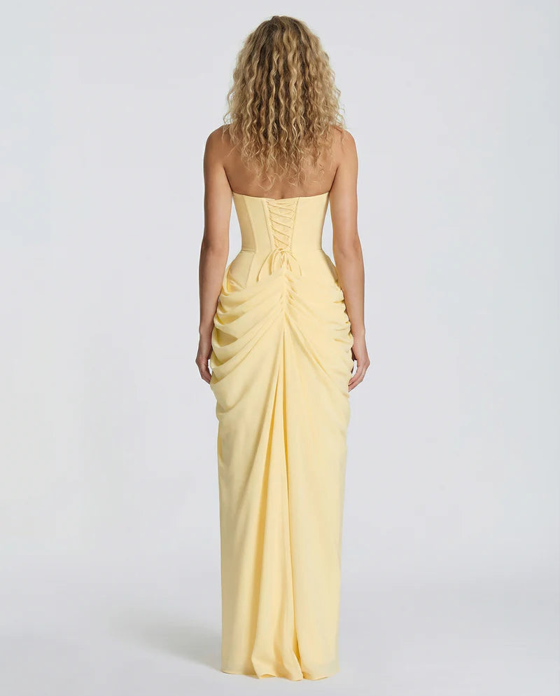 Olivia | Women’s Strapless Corset High Slit Wedding Guest Dress