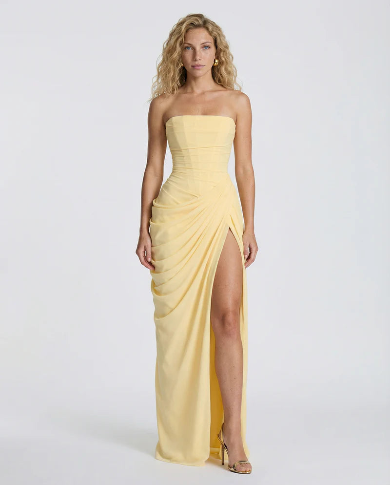 Olivia | Women’s Strapless Corset High Slit Wedding Guest Dress