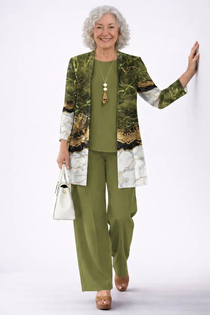 Patience | Women's Floral Long Sleeve Straight Leg Three Piece Set