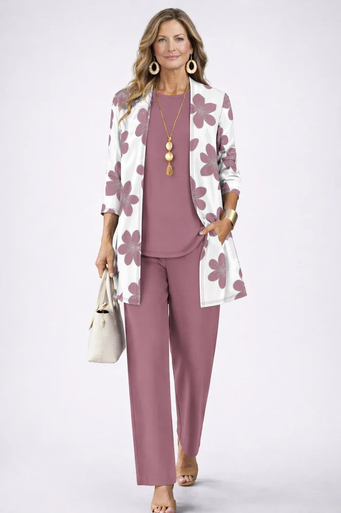 Patience | Women's Floral Long Sleeve Straight Leg Three Piece Set