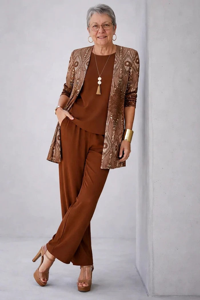 Patience | Women's Floral Long Sleeve Straight Leg Three Piece Set