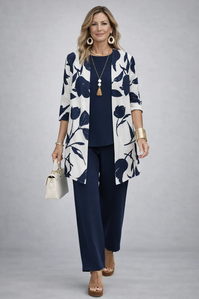 Patience | Women's Floral Long Sleeve Straight Leg Three Piece Set